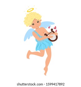 Cupid plays the harp isolate on a white background. Vector graphics.