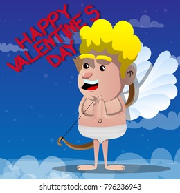 Cupid with praying hands. Vector cartoon character illustration.