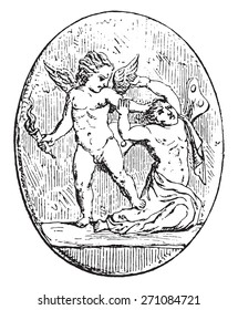 Cupid and Psyche, vintage engraved illustration. 