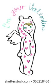 Cupid in pyjama with hearts