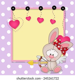 Cupid Rabbit with a bow on a background of frame 
