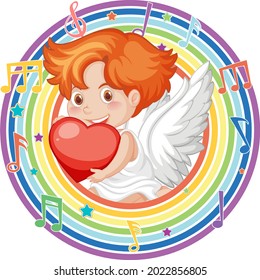 Cupid in rainbow round frame with melody symbol illustration