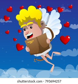 Cupid reading a book. Vector cartoon character illustration.