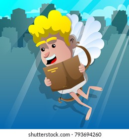 Cupid reading a book. Vector cartoon character illustration.