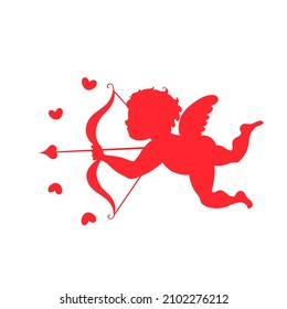 cupid, red cupid, red angel of love with an arrow, hearts on a white background