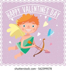 Cupid with red hair. Dear angel. Happy Valentine's Day! Card.
