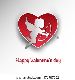 cupid with red heart   greetings card for Valentines day