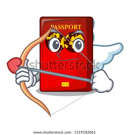 Cupid red passport in the character shape