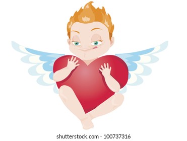 Cupid. Redhead Cupid squeezes heart in his hands