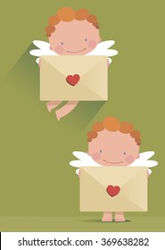 Cupid with a romantic message in the hands.