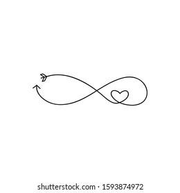 Cupid s arrow in the form of an infinity sign and heart icon. Wedding element for mobile concept and web application illustration. Thin line icon for design and development of websites, applications