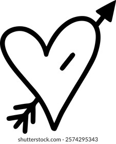 Cupid s arrow piercing a heart, a simple yet powerful symbol of love, romance, and Valentine s Day, expressed through a hand drawn illustration