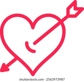 Cupid s arrow piercing a red heart symbolizing love, romance, Valentine s Day, passion, relationships, and positive emotions, perfect for greeting cards, invitations, or web design