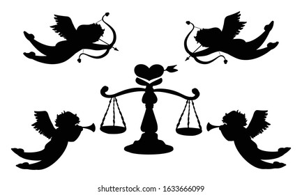 Cupid and scale of love black silhouette
