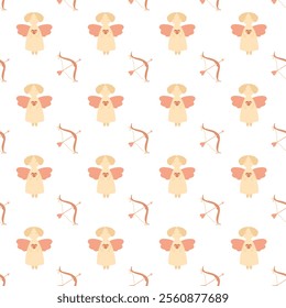 Cupid seamless pattern on white background, pastel cupid pattern, angel with bow print