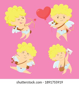 Cupid set. Cute character in different poses. Vector illustration in flat style