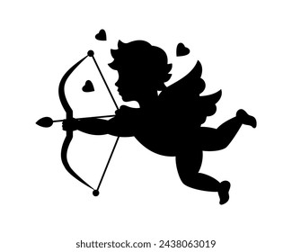 Cupid shooting arrow. Cherub silhouette. Valentine's day. Love symbol. Vector illustration.