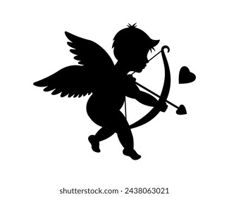 Cupido disparando flechas. Silueta de querubín. Día de San Valentín. Símbolo de amor. Ilustración vectorial.