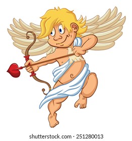 Cupid is shooting from the bow. Illustration with simple gradients.