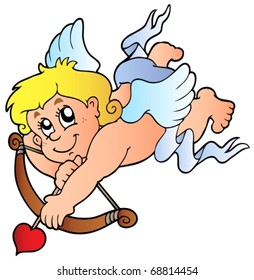 Cupid shooting with bow - vector illustration.