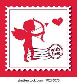 cupid shooting heart stamp