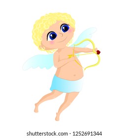 Cupid shoots a bow. Vector illustration on white background
