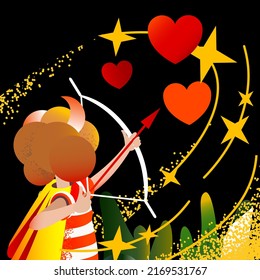Cupid shoots hearts with a bow