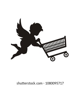 Cupid with Shopping Cart for Shop Store Market Logo design