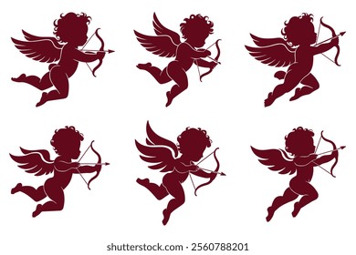 cupid silhouette. cupid with bow and arrow. cupid art