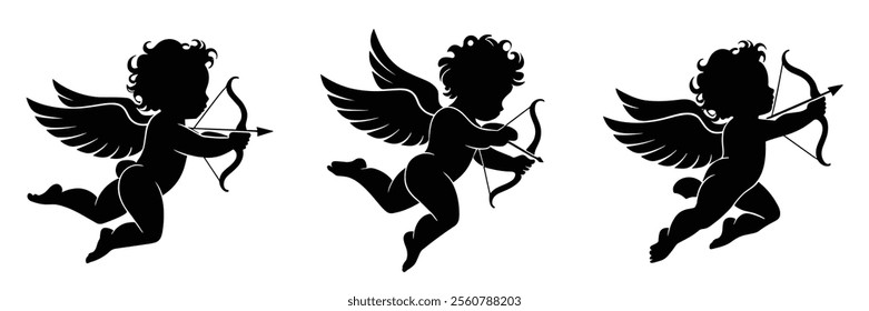 cupid silhouette. cupid with bow and arrow. cupid art