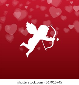 Cupid silhouette with bow and arrow vector background for Valentine's Day