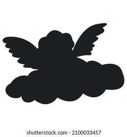 Cupid silhouette on a cloud in black.