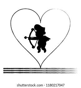 Cupid silhouette on heart sketch