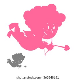 Cupid silhouette. Pink Angel with a smile. Hilarious cute Cupid. Character for Valentine's day.
