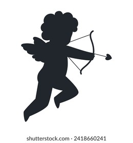 Silhouette cupido. Ilustración plana vectorial.