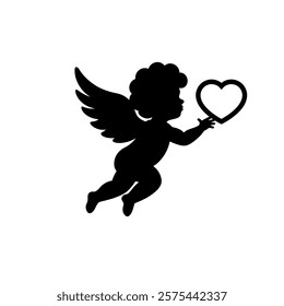Cupid silhouette, cupid vector, Valentine's  day cupid 