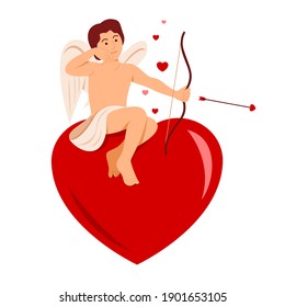 The Cupid Sit On a Big Heart for the Valentine Decoration.