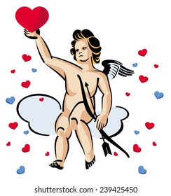 Cupid is sitting on the cloud
