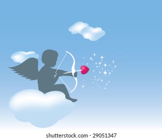 Cupid sitting on a cloud with his bow and arrow