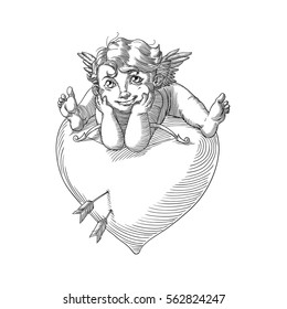 Cupid sitting on a heart
