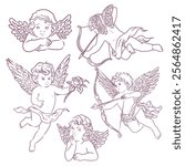 Cupid sketch. Vector illustration. Outline with transparent background