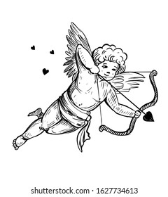 Cupid sketch. Vector illustration. Outline with transparent background