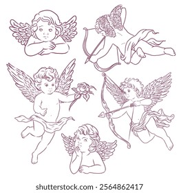 Cupid sketch. Vector illustration. Outline with transparent background