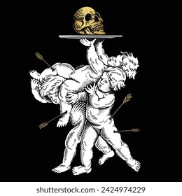 cupid and skull illustration dark theme