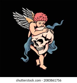 Cupid And Skull Tattoo Vector Design