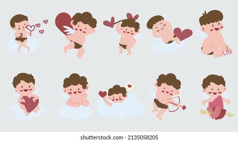 Cupid stickers collection set, cartoon style flat design Premium Vector