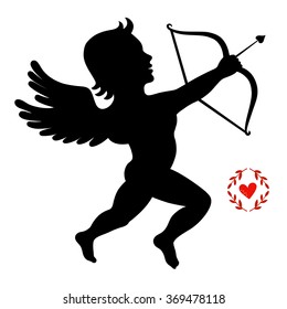 Cupid takes aim isolated on white, vector illustration