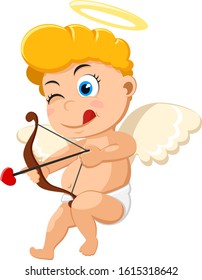 Cupid takes aiming to shoot a bow on a white background. Character Valentines day
