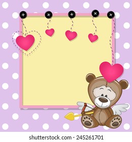 Cupid Teddy Bear with a bow on a background of frame 