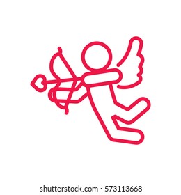  cupid thin line red icon on white background, happy valentine day